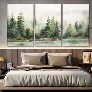 Foggy Pine Forest Wall Art, Soft Tones Nature Canvas Print, Misty Green ...