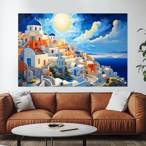 Oia Stadt auf Santorini Insel Malerei auf Leinwand gedruckt, Griechenland Leinwand Kunst, Santorini Skyline, Santorini Leinwand, Santorini Wandkunst