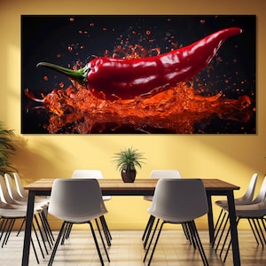 Roter Chili Pepper in Flamme Gemälde auf Leinwand gedruckt, Abstraktes Mexikanisches Küchen Wanddekor, Küchen Wandkunst, Hot Chili Peppers Poster