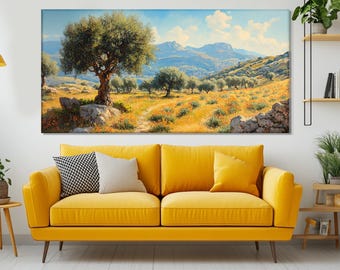 Olive Grove in Greece Painting Printed on Canvas, Greek Olive Trees Canvas Print, Greece Wall Art, Olive Trees Poster