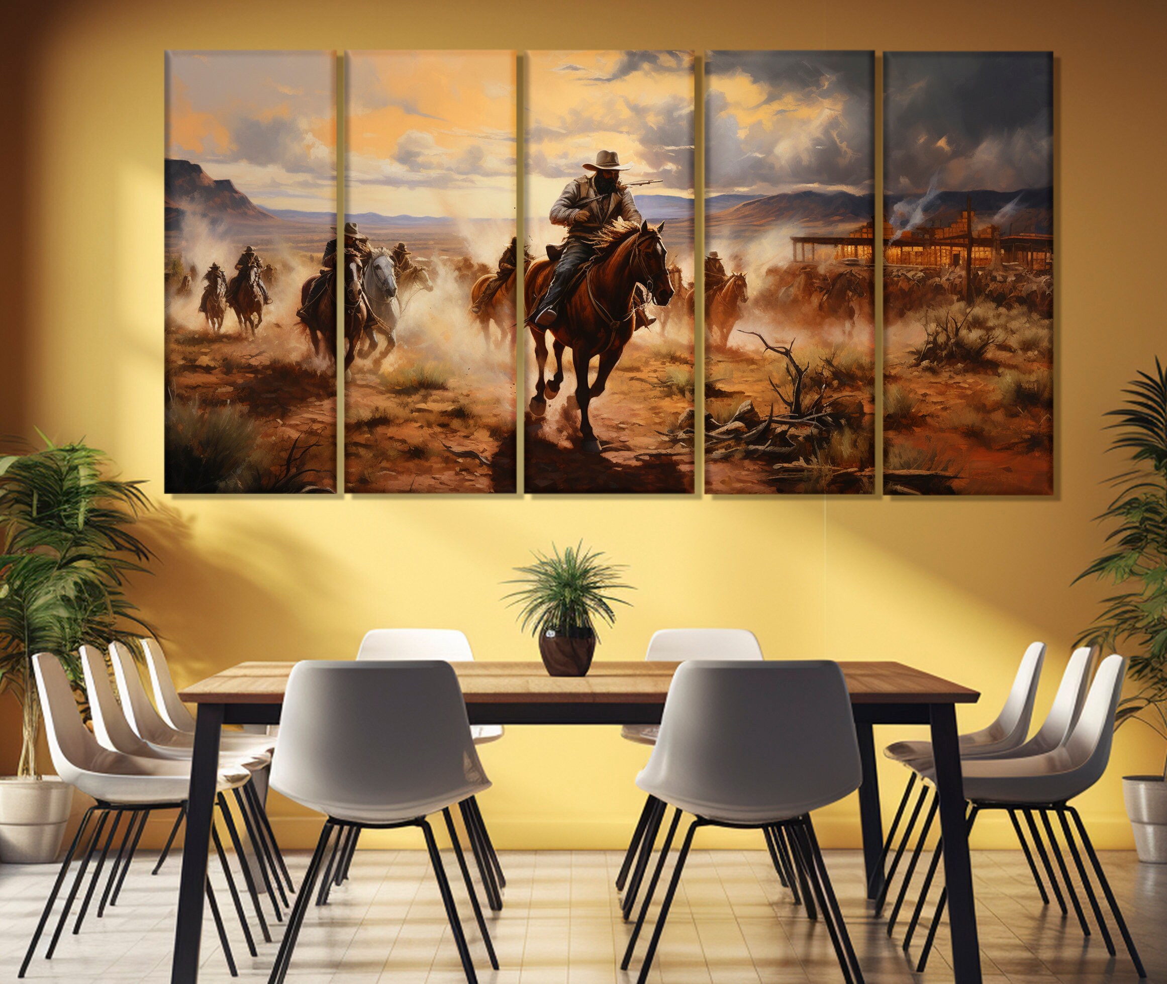 Cowboys Riding in Desert Canvas Print, Wild West Wall Art, Cowboy Gift ...