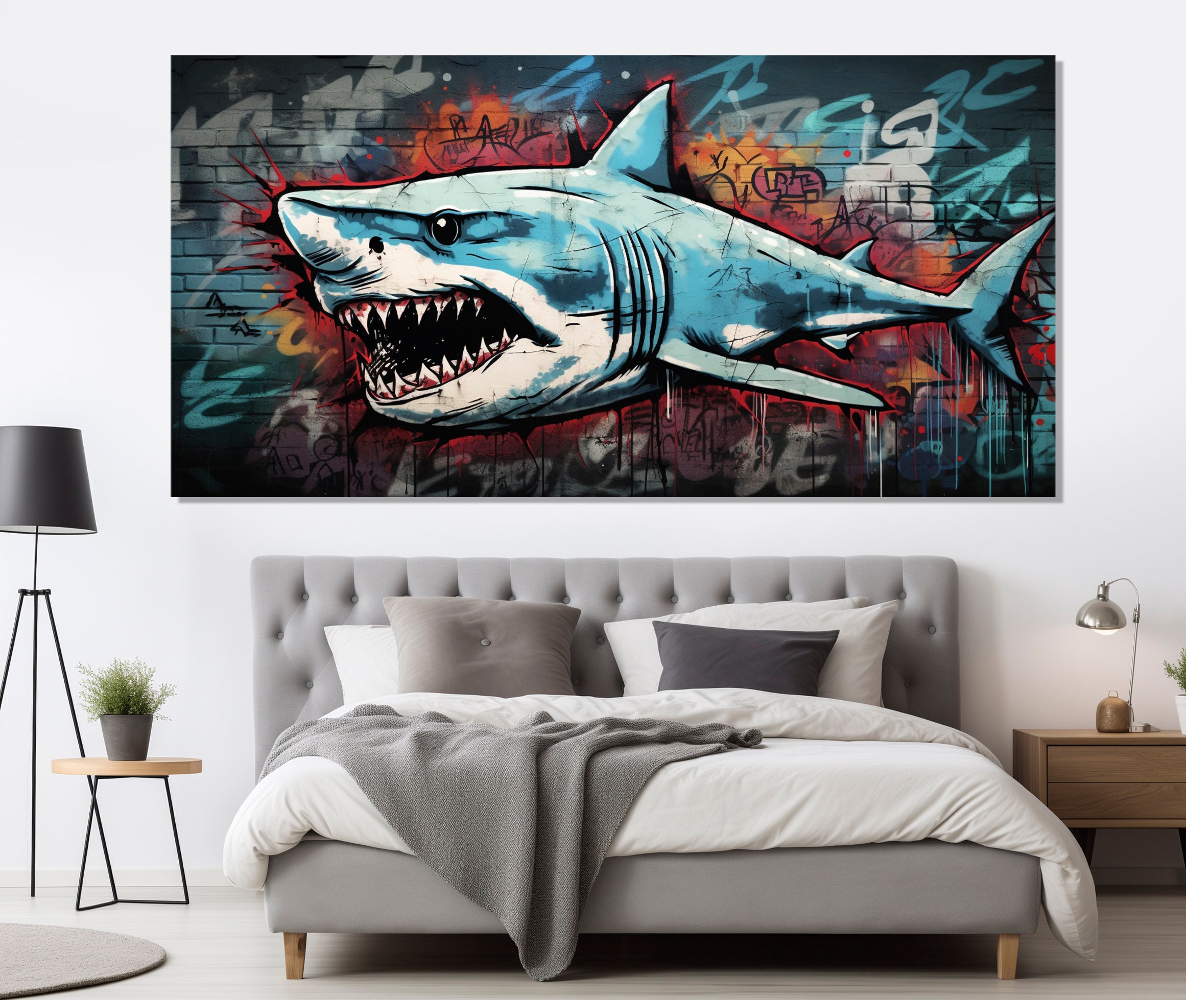 抽象的なサメのグラフィティ キャンバス プリント、サメのストリート