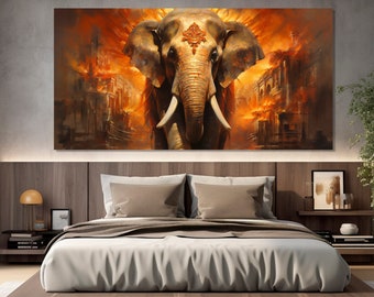 Abstrakte indische Elefant Malerei auf Leinwand gedruckt, große Elefant Leinwanddruck, indische Wanddekoration, Elefant Poster, Elefant Druck