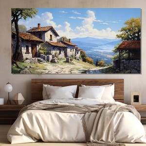 Scenic Balkan Village Landscape Canvas Print, Old Balkan Houses Painting, Balkan Wall Art, Balkan Wall Decor
