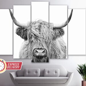 Sepia Highland Cow Canvas Print, Abstract Wall Art, Modern Minimalism, Fashion Gift, Cow Poster, Animals Wall Art, Scotland Cow Canvas Art image 6