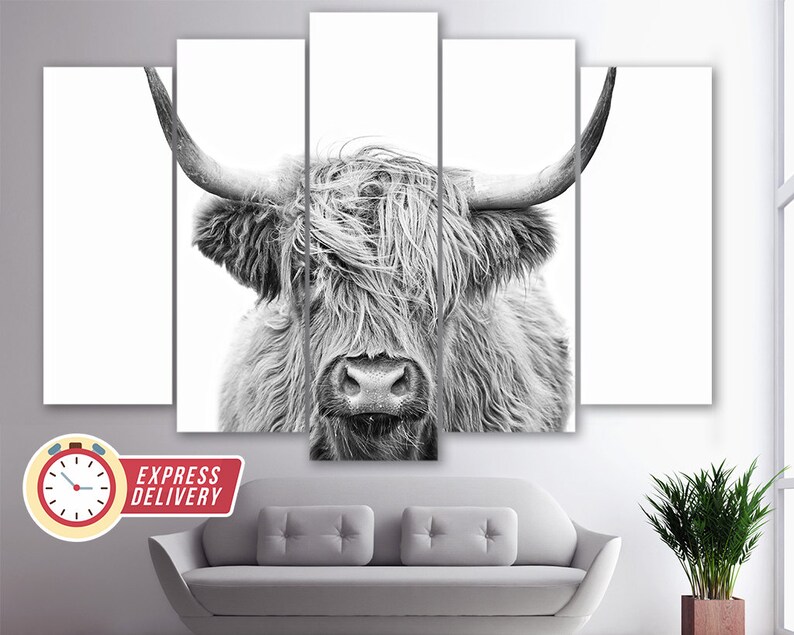 Sepia Highland Cow Canvas Print, Abstract Wall Art, Modern Minimalism, Fashion Gift, Cow Poster, Animals Wall Art, Scotland Cow Canvas Art image 6