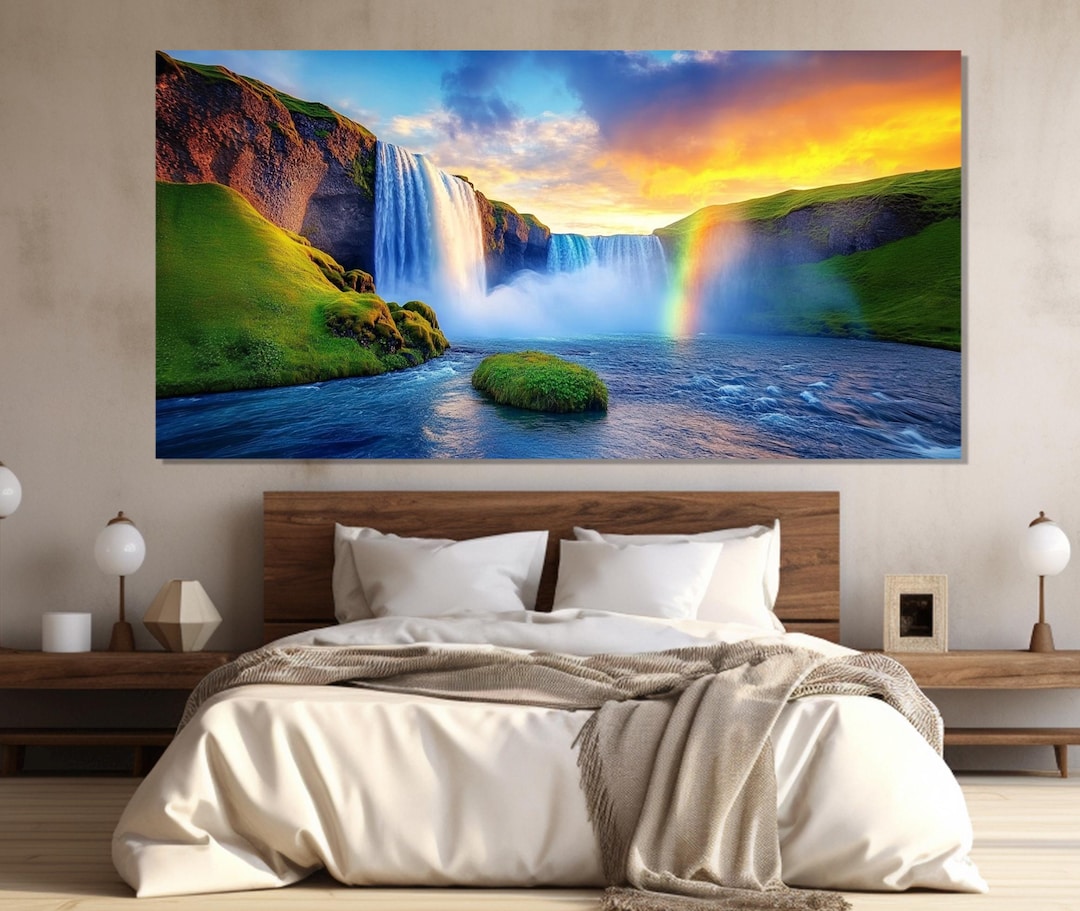 Godafoss Waterfall in Iceland Canvas Print, Abstract Waterfall Wall Art ...