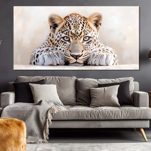 Cute Leopard Painting Printed on Canvas, African Wildlife Wall Art, Leopard Wall Art, Kids Room Wall Decor, Leopard Poster, Animals Wall Art