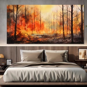 Forest Fire Painting Printed on Canvas, Firefighter Gift, Firefighter Wall Art, Fire in Forest Painting, Fire Wall Art, Firefighting Canvas