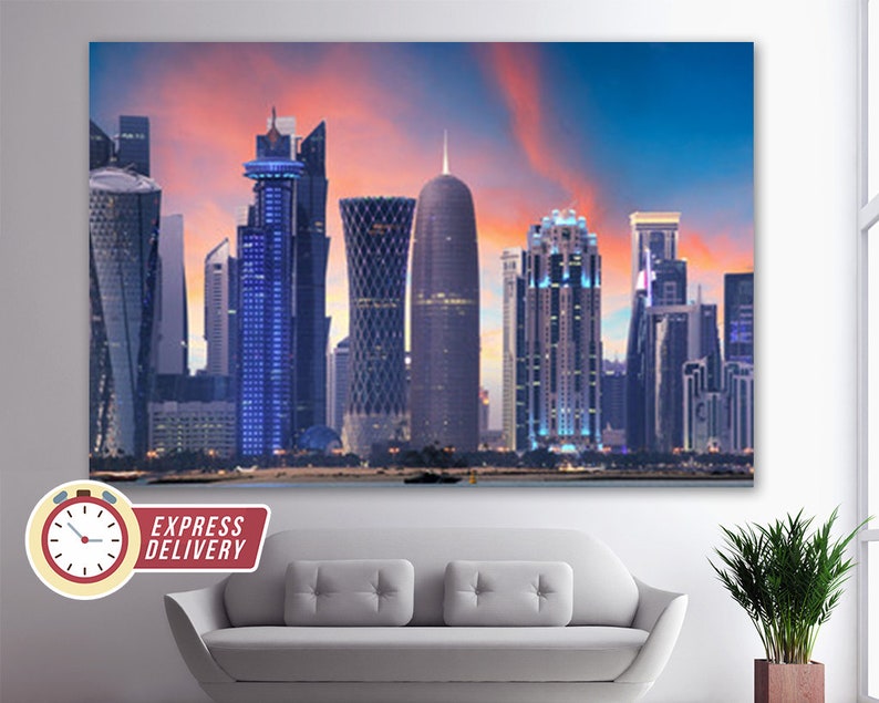 Doha Canvas Print Doha Wall Art Doha Skyline Large Doha Etsy