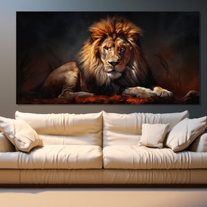 Lion Painting Printed on Canvas, Large Lion Canvas Art, Office Wall Decor, Lion Canvas Print, Lion Sign Gift