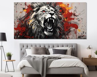 Abstract Lion Graffiti Canvas Print, Street Art Canvas, Animals Graffiti in Banksy Style, Lions Wall Art, Lion Painting, Lion Poster