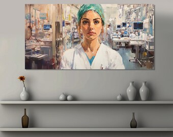 キャンバスに印刷された看護師の絵画、医療用ウォールアート、アーバンナースのキャンバスプリント、看護師へのギフト、病院の壁の装飾、看護師の部屋の装飾