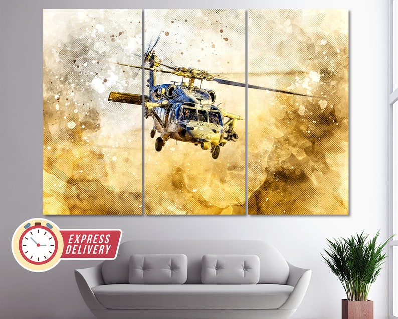 Black Hawk Canvas Print Military Art Wall Helicopter Poster Gift