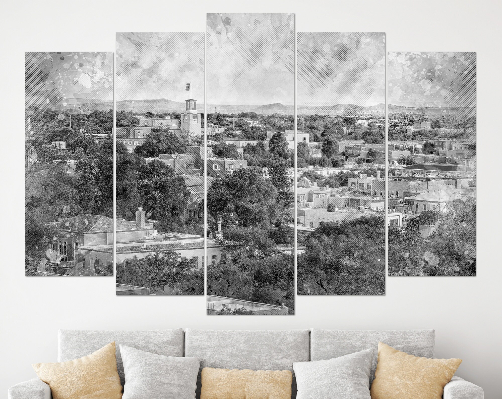 Santa Fe Skyline Santa Fe Wall Art Santa Fe Artwork Santa Etsy