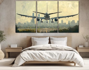 抽象的な航空機着陸キャンバスプリント、航空機の絵画、パイロット