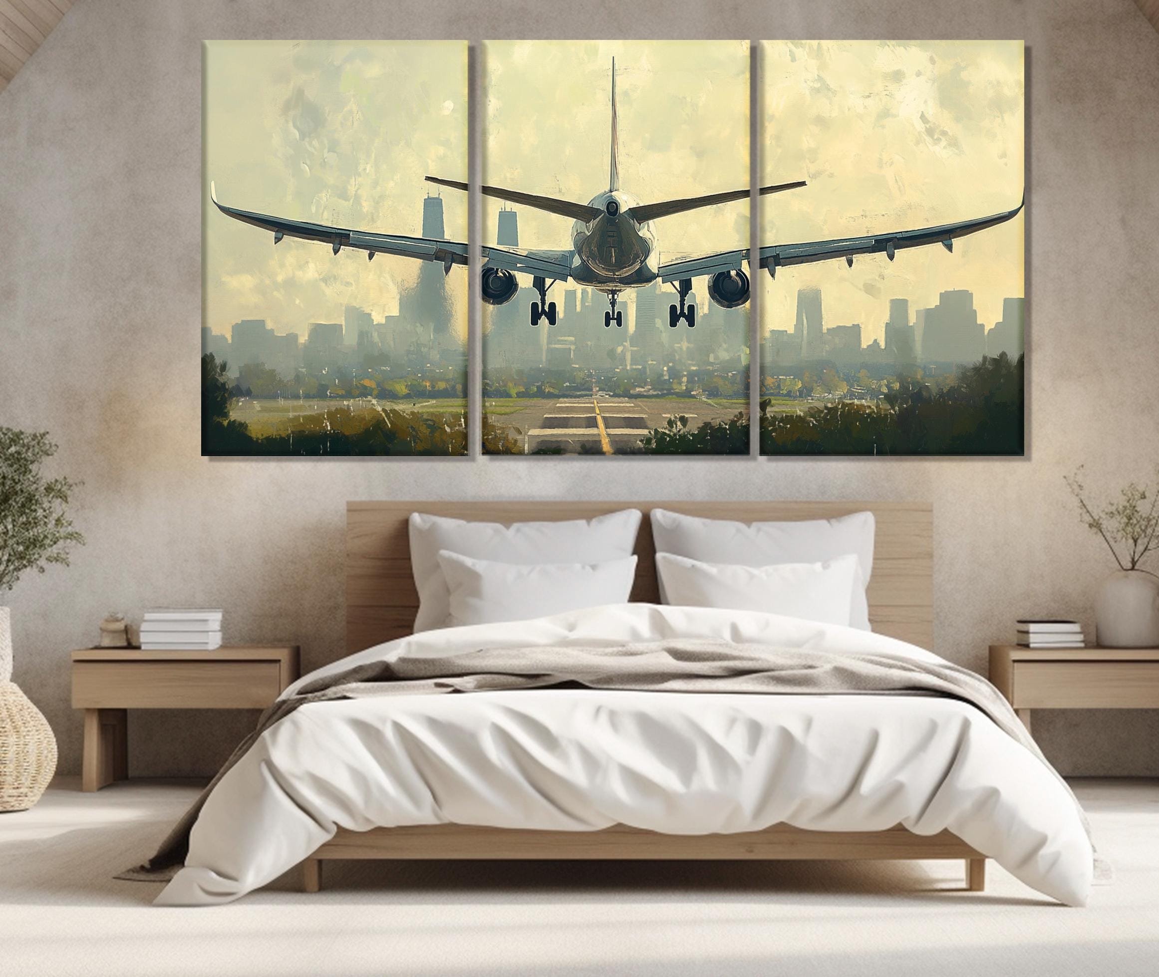 抽象的な航空機着陸キャンバスプリント、航空機の絵画、パイロット