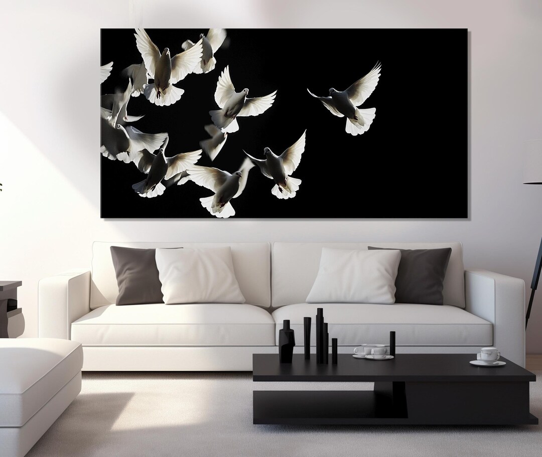 Minimalist Dove Decor Reference: Flock Of White Doves Canvas Print Fidelity Wall Art White