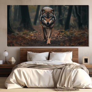 Wolf in Forest Canvas Print, Wolf Poster, Hunting Wall Art, Animals Wall Art, Wolf Wall Art, Hunting Lodge Decor, Wolf Wall Art