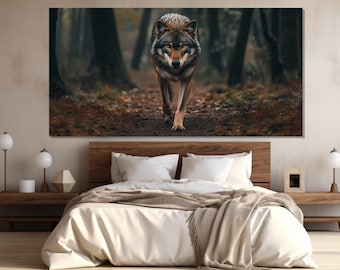 Wolf in Forest Canvas Print, Wolf Poster, Hunting Wall Art, Animals Wall Art, Wolf Wall Art, Hunting Lodge Decor, Wolf Wall Art