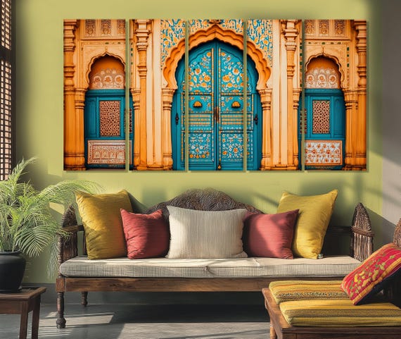 Ornate Indian Door Canvas Print, Indian Wall Art, Indian
