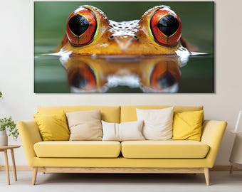 Frog in the Lake Canvas Print, Large Frog Poster, Toad Photo, Frogs Wall Art, Frog Photo