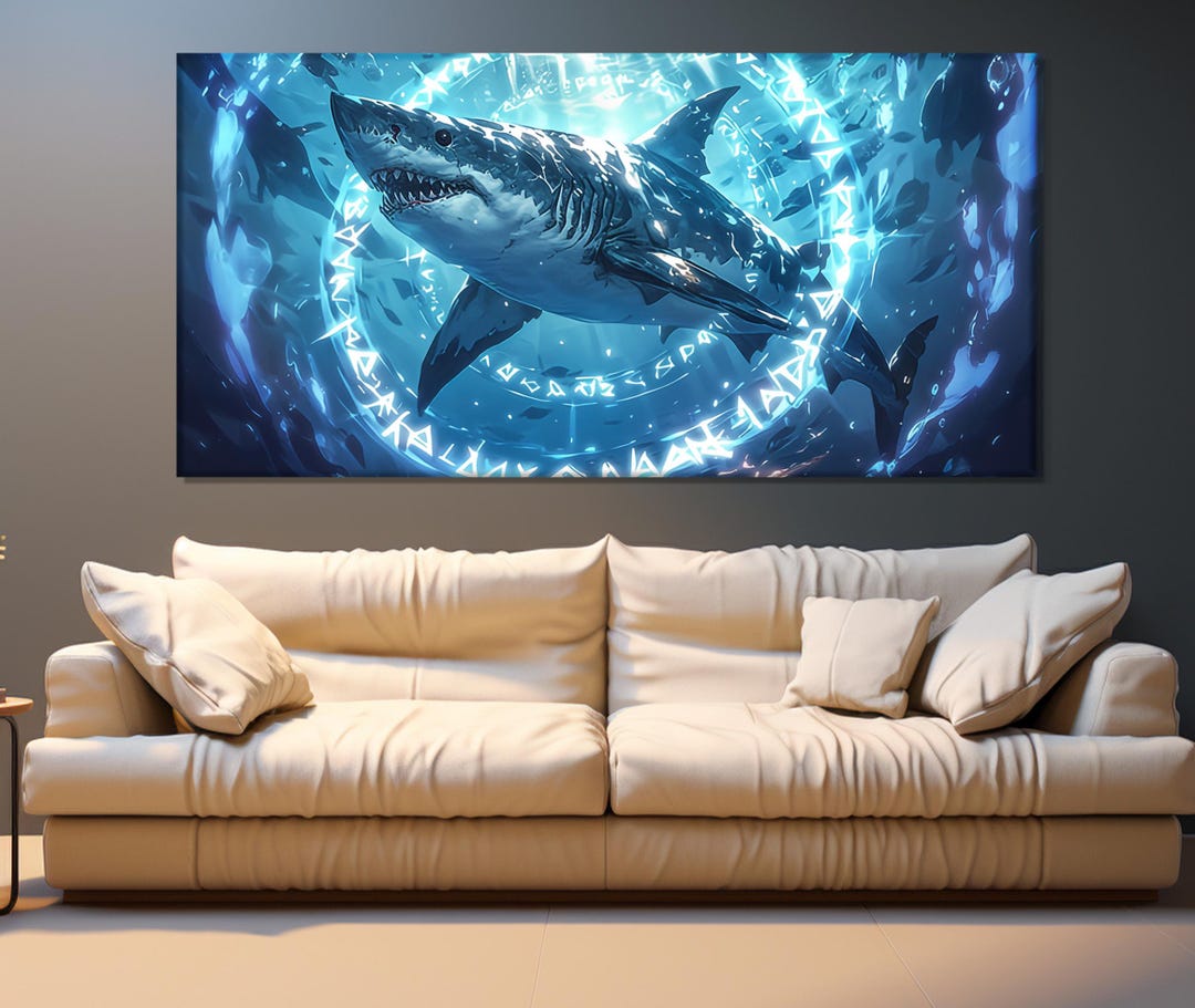 Shark Canvas Print, Great White Shark Poster, Sharks Wall Art, Underwater Animals Print, Diving ...