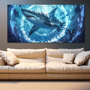 Shark Canvas Print, Great White Shark Poster, Sharks Wall Art, Underwater Animals Print, Diving Wall Art, Great White Shark Print
