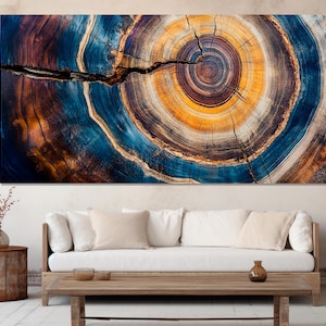 Impresión en lienzo de tronco de árbol escénico, impresión en lienzo de anillos de árboles abstractos, póster de madera colorido, arte en lienzo de anillos de árboles, decoración de pared contemporánea