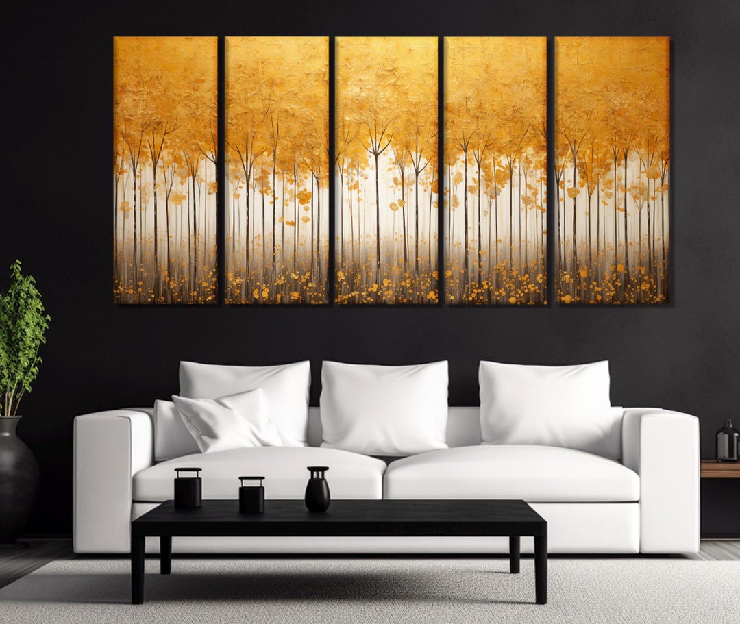 Abstract Trees With Gold Leaves Painting Printed on Canvas, Gold Trees ...