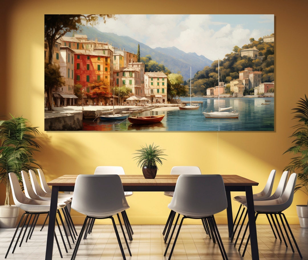 Portofino Painting Printed on Canvas, Beautiful Portofino Canvas Print ...