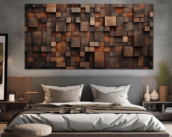 Décoration murale de chambre à coucher moderne, impression sur toile de peinture sur bois, affiche en bois abstraite, art sur toile de bois, art mural aux couleurs chaudes