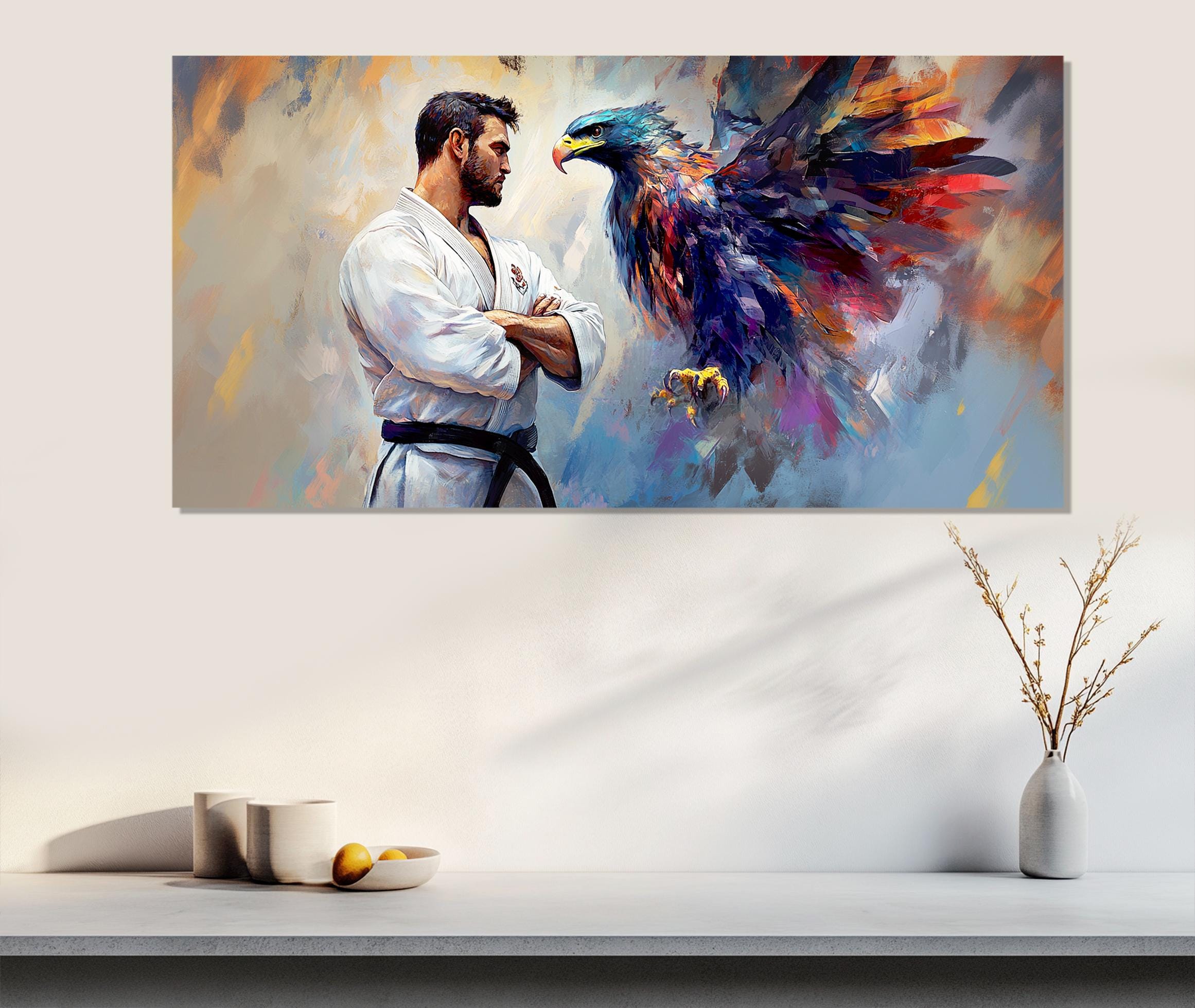 Abstract Martial Arts Wall Art, Jiu-jitsu Master With Colorful