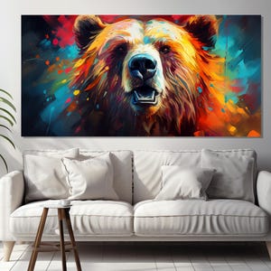 Colorful Grizzly Bear Painting Printed on Canvas, Abstract Grizzly Bear Canvas Print, Bears Wall Art, Animals Wall Art, Pop Art Bear Poster