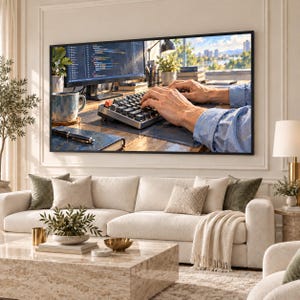 Canvastavla med programmerare, väggkonst med händer som skriver vid skrivbord, dekoration för hemmakontor