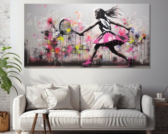 Abstract Tennis Graffiti Canvas Print, Tennis Street Art, Sport Graffiti in Banksy Style, Tennis Wall Art, Tennis Painting