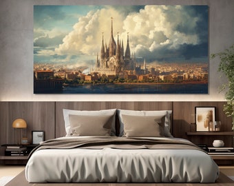 Abstract Barcelona-schilderij gedrukt op canvas, Barcelona Wall Art, Barcelona Canvas Print, Catalonia Wall Art, Wall Decor Spanje