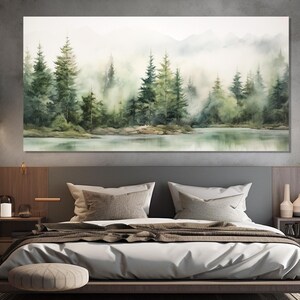 Foggy Pine Forest Wall Art, Soft Tones Nature Canvas Print, Misty Green ...