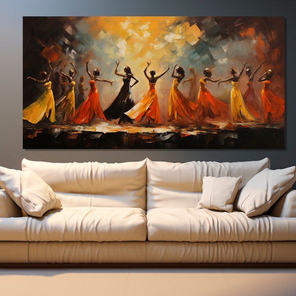 Art abstrait sur toile de danse, impression sur toile de femmes africaines, peinture de danseurs ethniques, impression sur toile de danse africaine, art mural africain