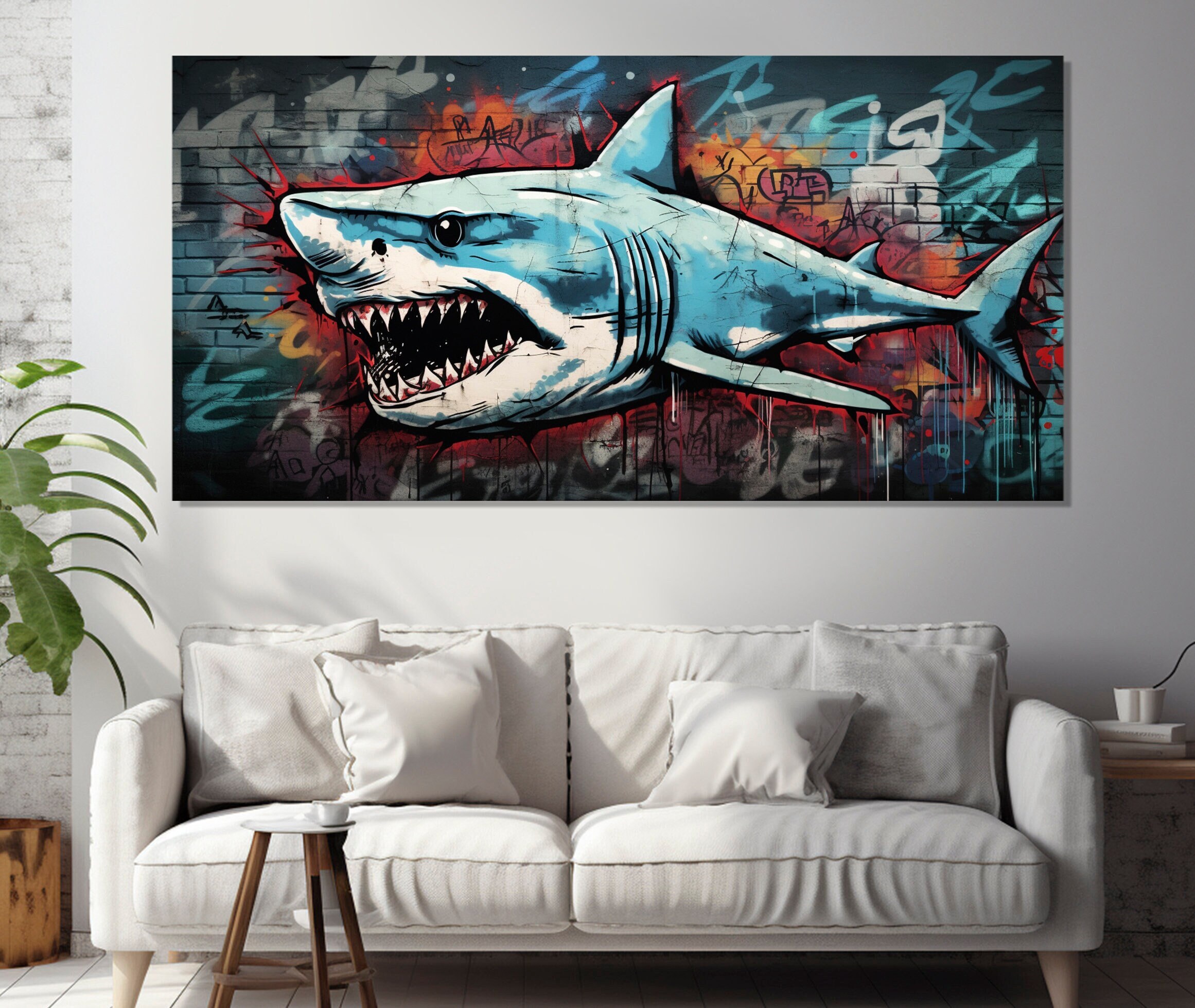 抽象的なサメのグラフィティ キャンバス プリント、サメのストリート