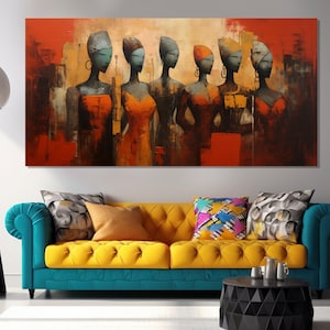 Abstract African Women Canvas Print, African Painting, Vintage African Canvas Art, African Silhouettes Poster, African Wall Decor