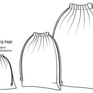 Set of 3 Drawstring Bags, PDF Sewing Pattern, Gift bag, Storage bag, Travel laundry bag