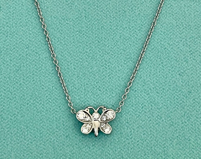 Tiffany Co Platinum Diamond Butterfly Pendant Necklace Etsy