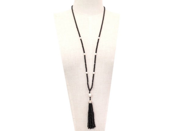 Tiffany & Co  Onyx Pearl Tassel Pendant Necklace - image 3