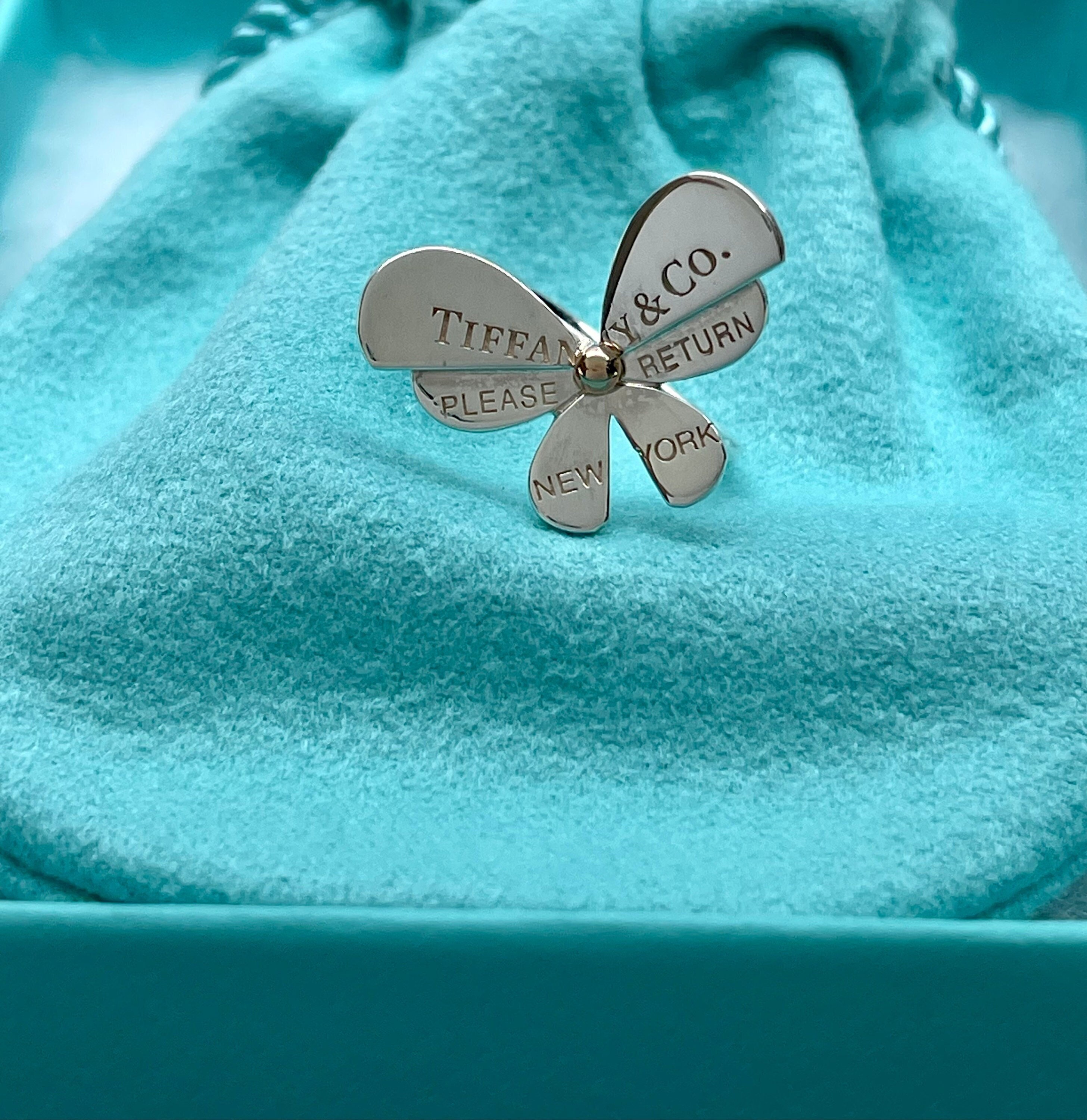 Tiffany Co. Sterling Silver 18k Gold Love Bug Butterfly Ring