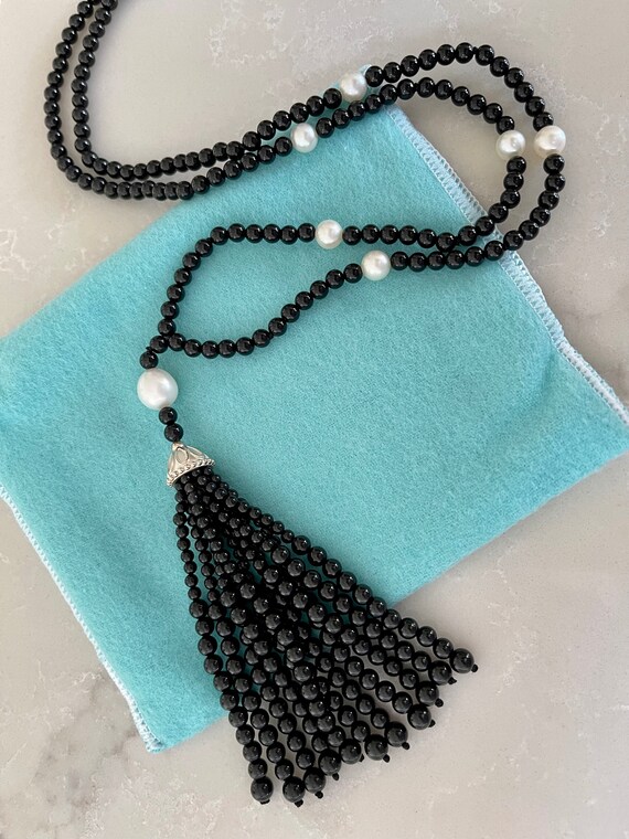 Tiffany & Co  Onyx Pearl Tassel Pendant Necklace - image 5