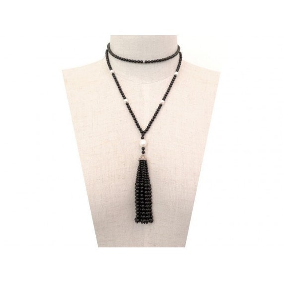 Tiffany & Co  Onyx Pearl Tassel Pendant Necklace - image 4