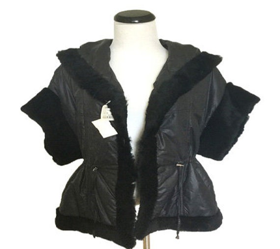 Dena Black Fur Trim Hooded Jacket Vest