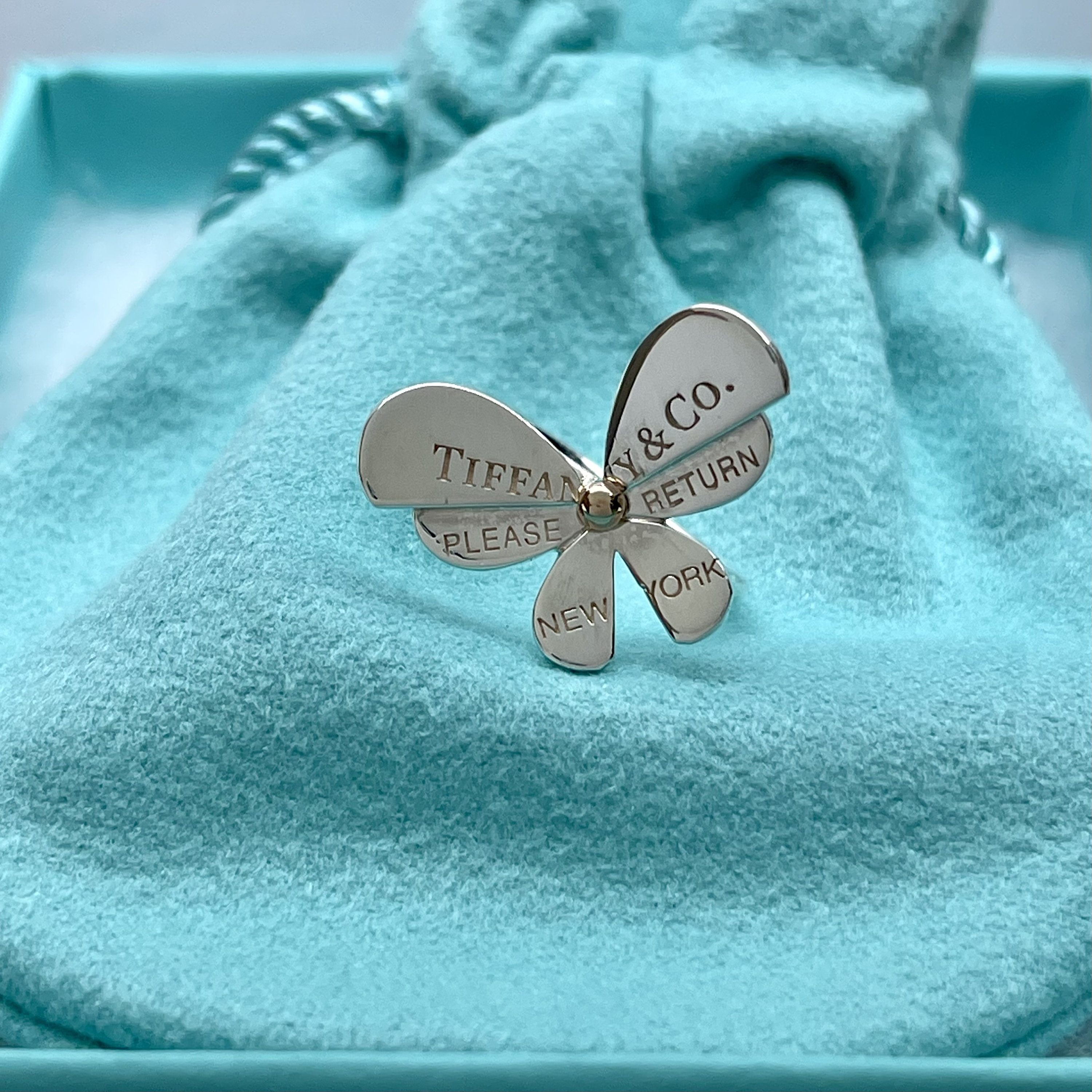 Tiffany Co. Sterling Silver 18k Gold Love Bug Butterfly Ring