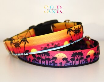 Sunset in Paradise Dog Collar, Tropical Sunset Dog Collar, Hawaiian Island Time Dog Collar, Cabana Beach Dog Collar